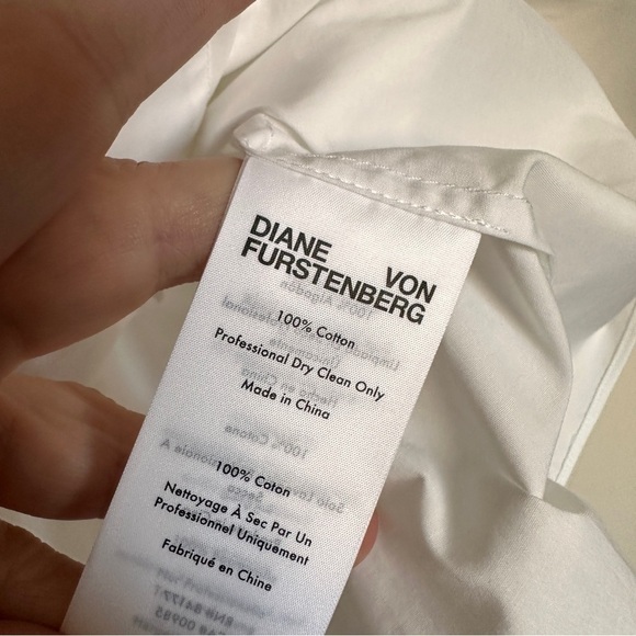 DVF Zoe Pleated Bodice Relaxed Fit Cotton Blouse White 2 - Picture 7 of 11